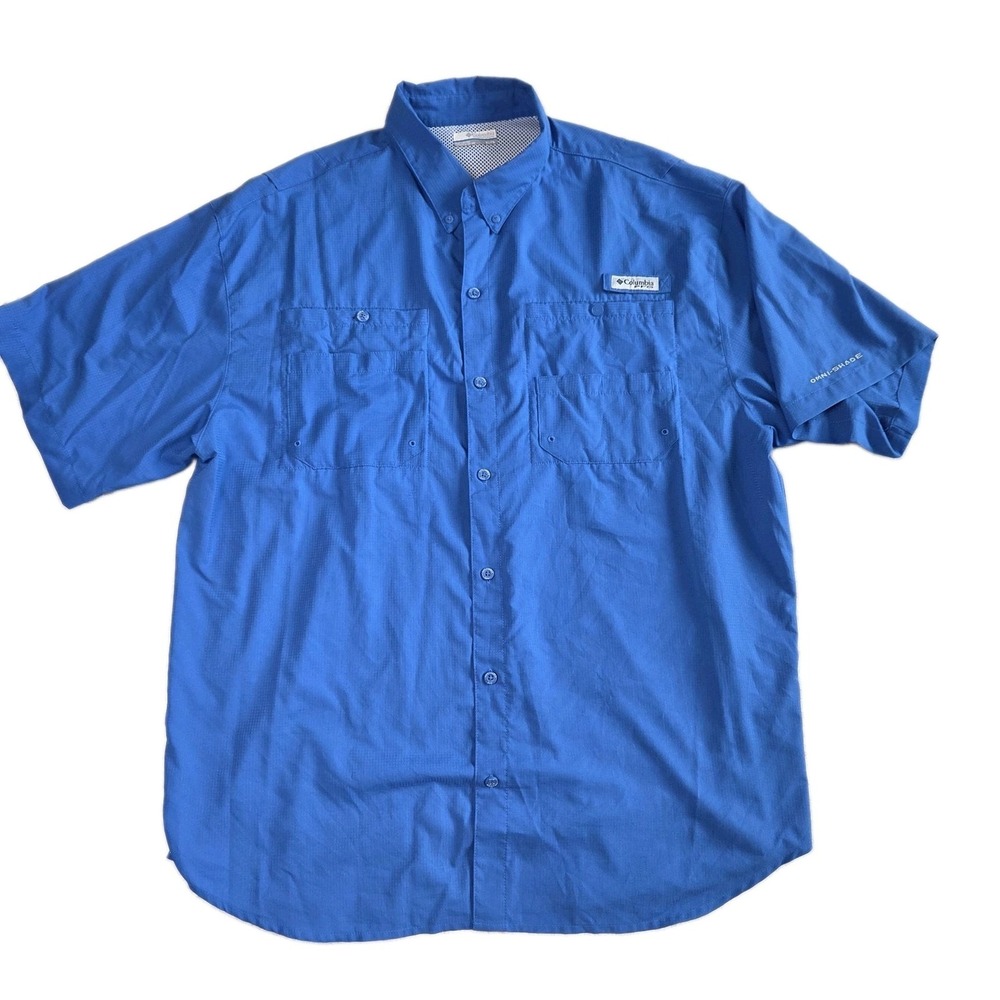 Columbia‎ PFG Tamiami Shirt Mens XL Blue Omni-Shade Short Sleeve Fishing...